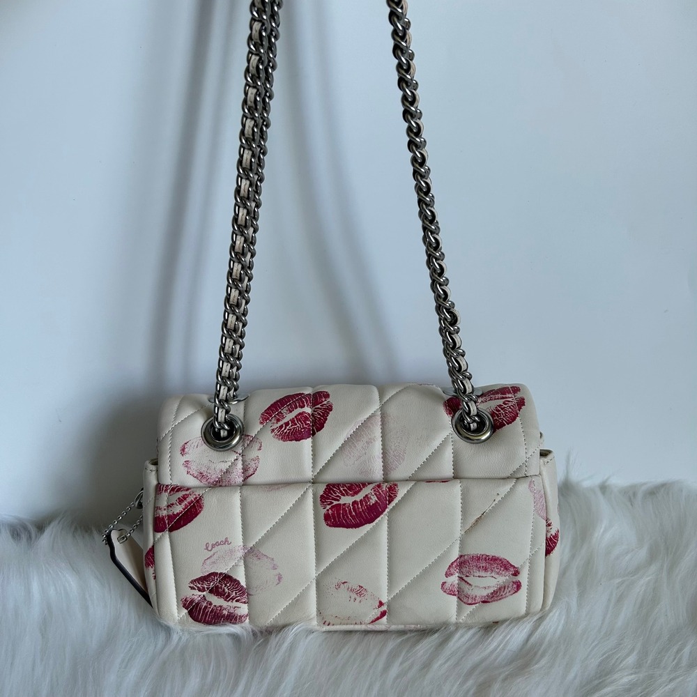 Coach Tabby 20 Chalk White Quilted Nappa Leather Lip Print Shoulder Bag CR114 - Picture 2 of 12
